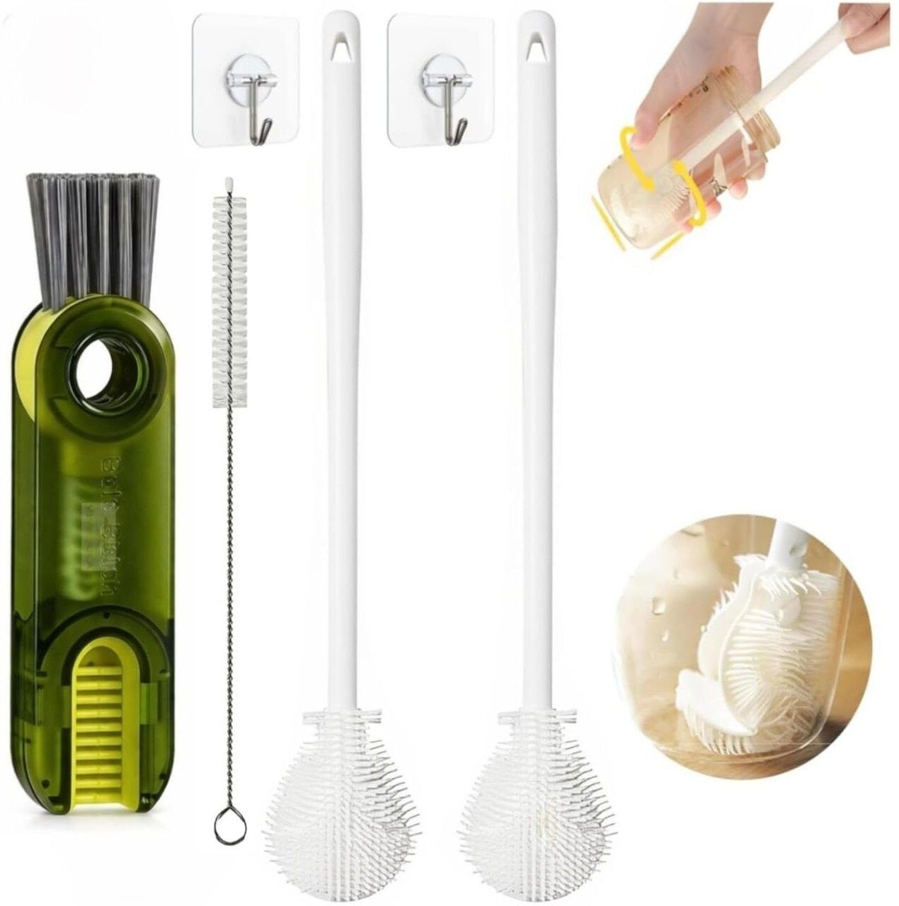 vevoqim Silicone white bottle brush 2 pcs 3 in 1 cup lid brush 1 pcs-picture-27