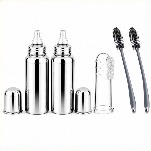 Stainless Steel Baby Feeding Bottle with Silicone Cleaning Brush Combo-image-12