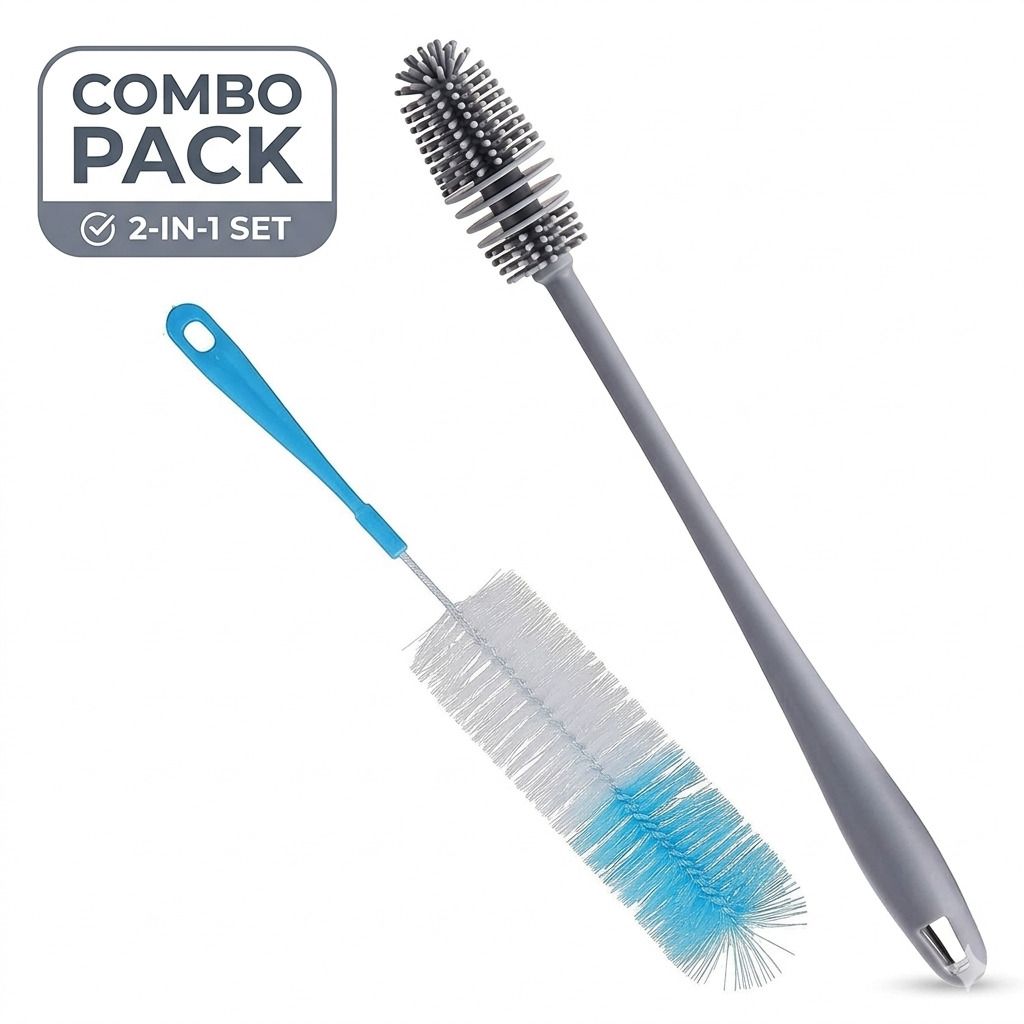 Bottle Cleaning Brush Combo Long Handle Bottle & Baby Bottle Cleaner Brush Set-image-11