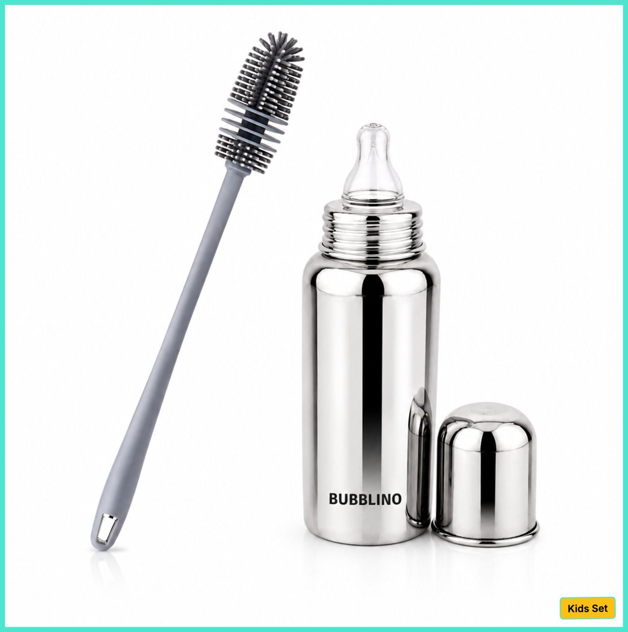 bubblino Steel Bottle And Bottle Brush Combo for Baby Spill-proof & Anti-Colic, 3-24-picture-21