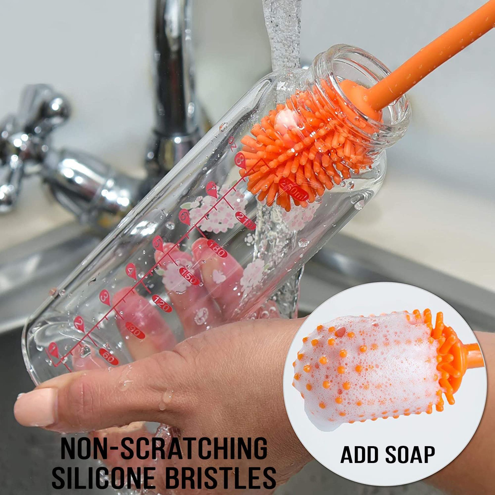 voghaven Silicone Bottle Cleaning Brush with Soap Dispenser NoScratch Baby Bottle Cleaner-picture-22