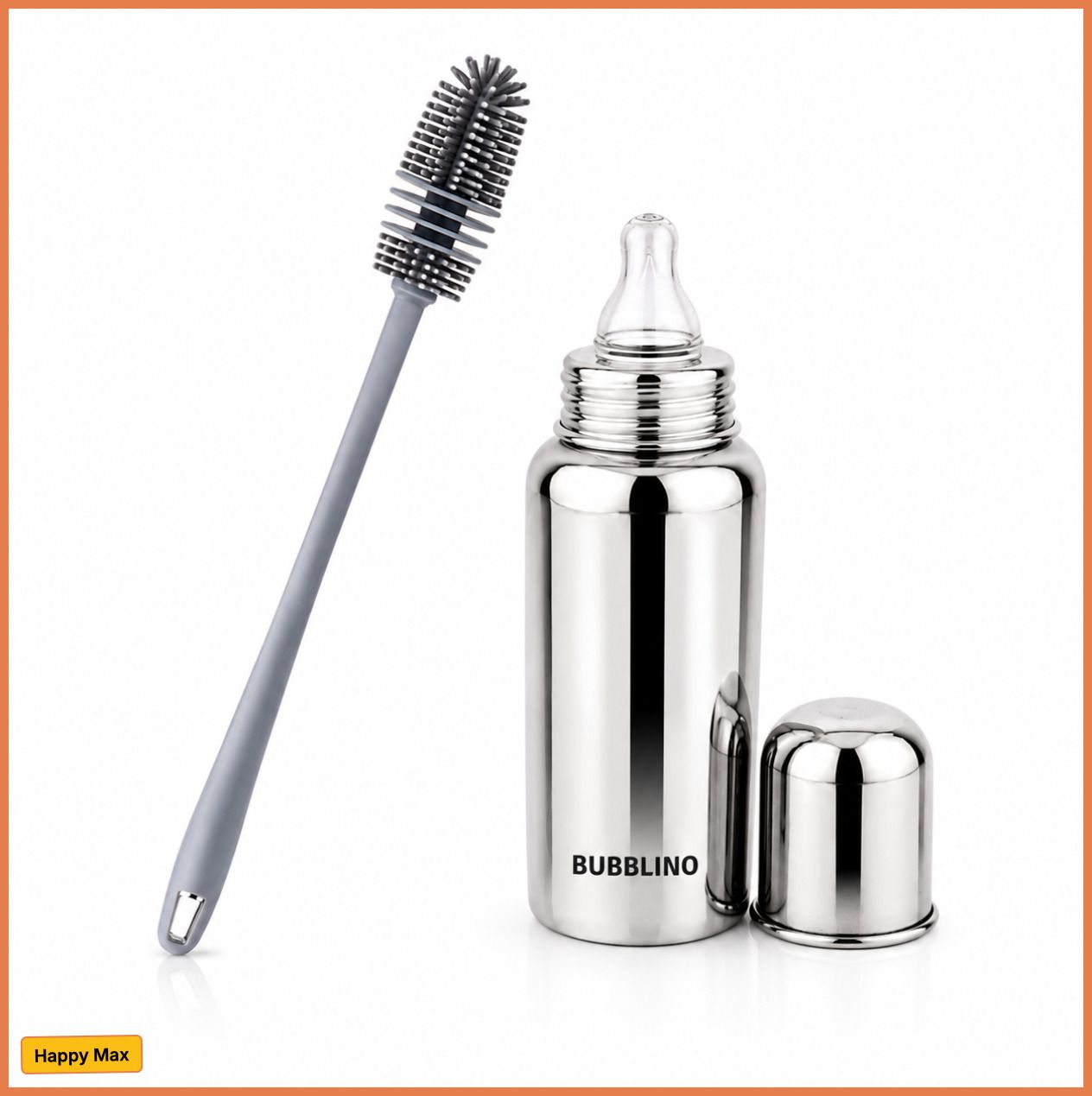 bubblino Steel Bottle And Bottle Brush Combo for Baby Spill-proof & Anti-Colic, 3-24-picture-32