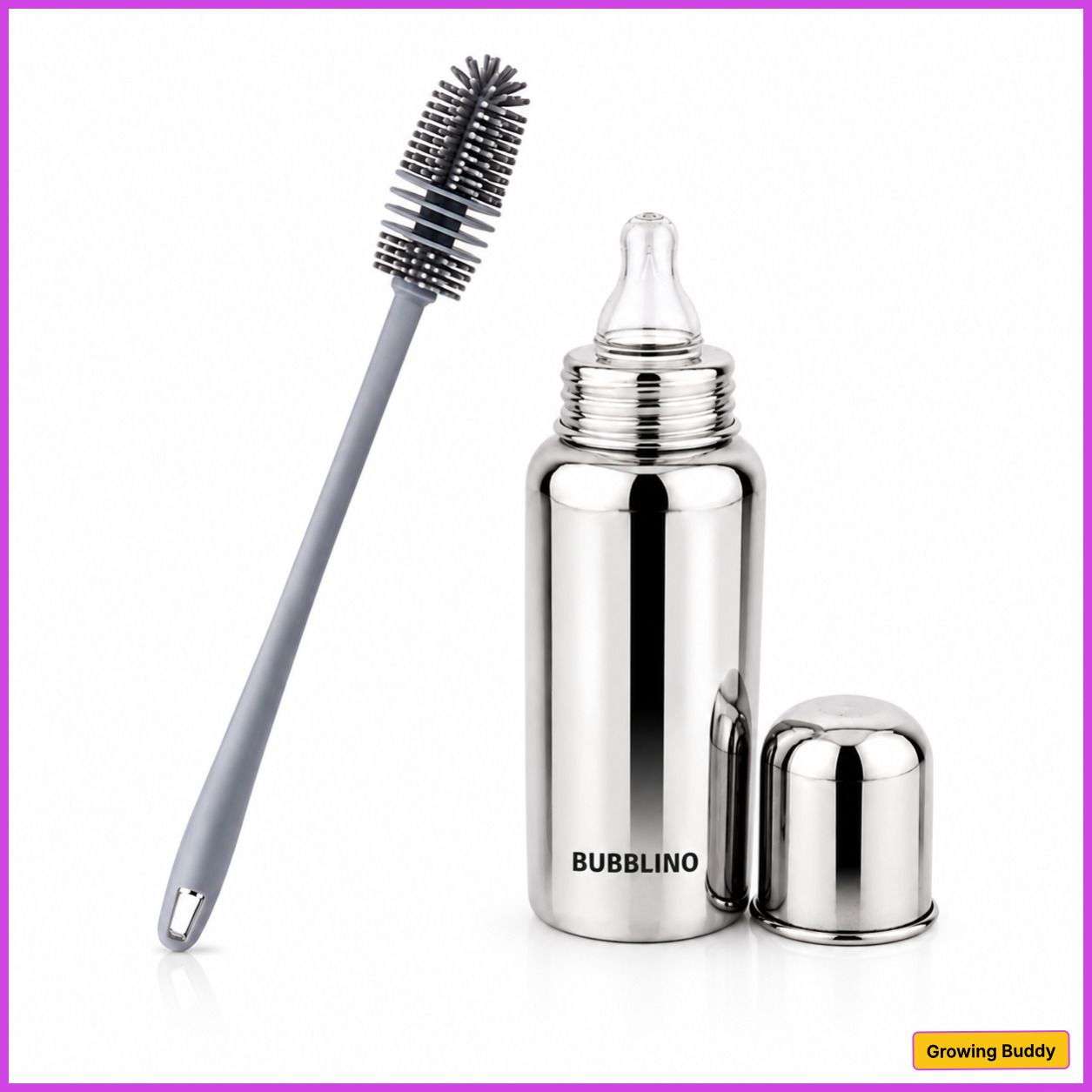 bubblino Steel Bottle And Bottle Brush Combo for Baby Spill-proof & Anti-Colic, 3-24-picture-43