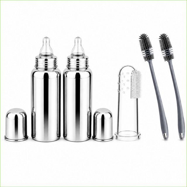 Stainless Steel Baby Feeding Bottle with Silicone Cleaning Brush Combo-image-45