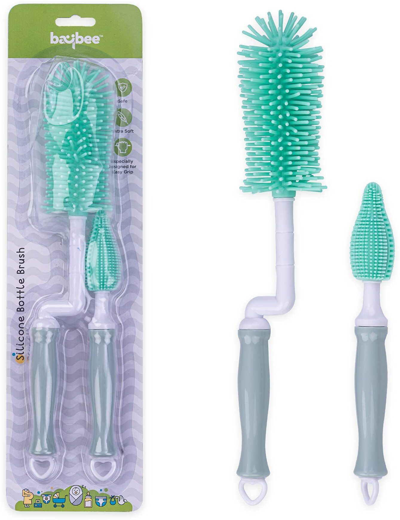 2 in 1 Silicone Baby Feeding Bottle & Nipple Cleaner Brush Easy Grip 360degree-image-19
