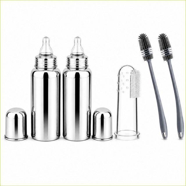 Stainless Steel Baby Feeding Bottle with Silicone Cleaning Brush Combo-image-46