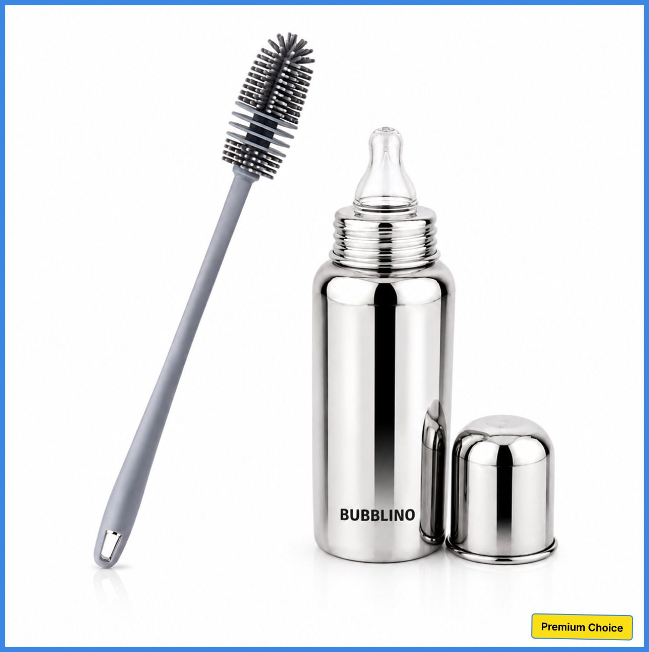 bubblino Steel Bottle And Bottle Brush Combo for Baby Spill-proof & Anti-Colic, 3-24-picture-38
