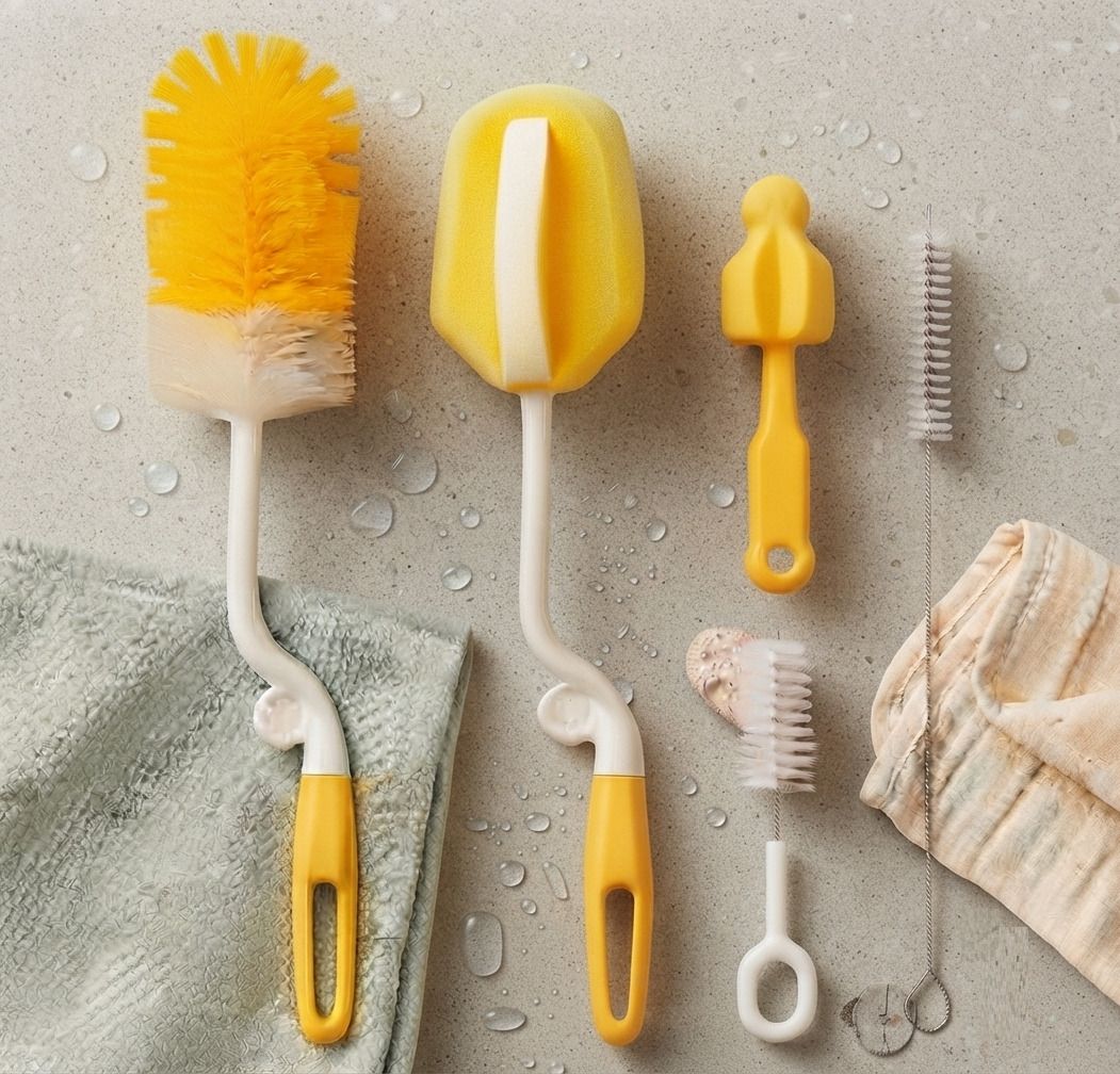 5-in-1 Baby Bottle Cleaning Brush Set with Sponge, Nylon Bottle Brush-image-17