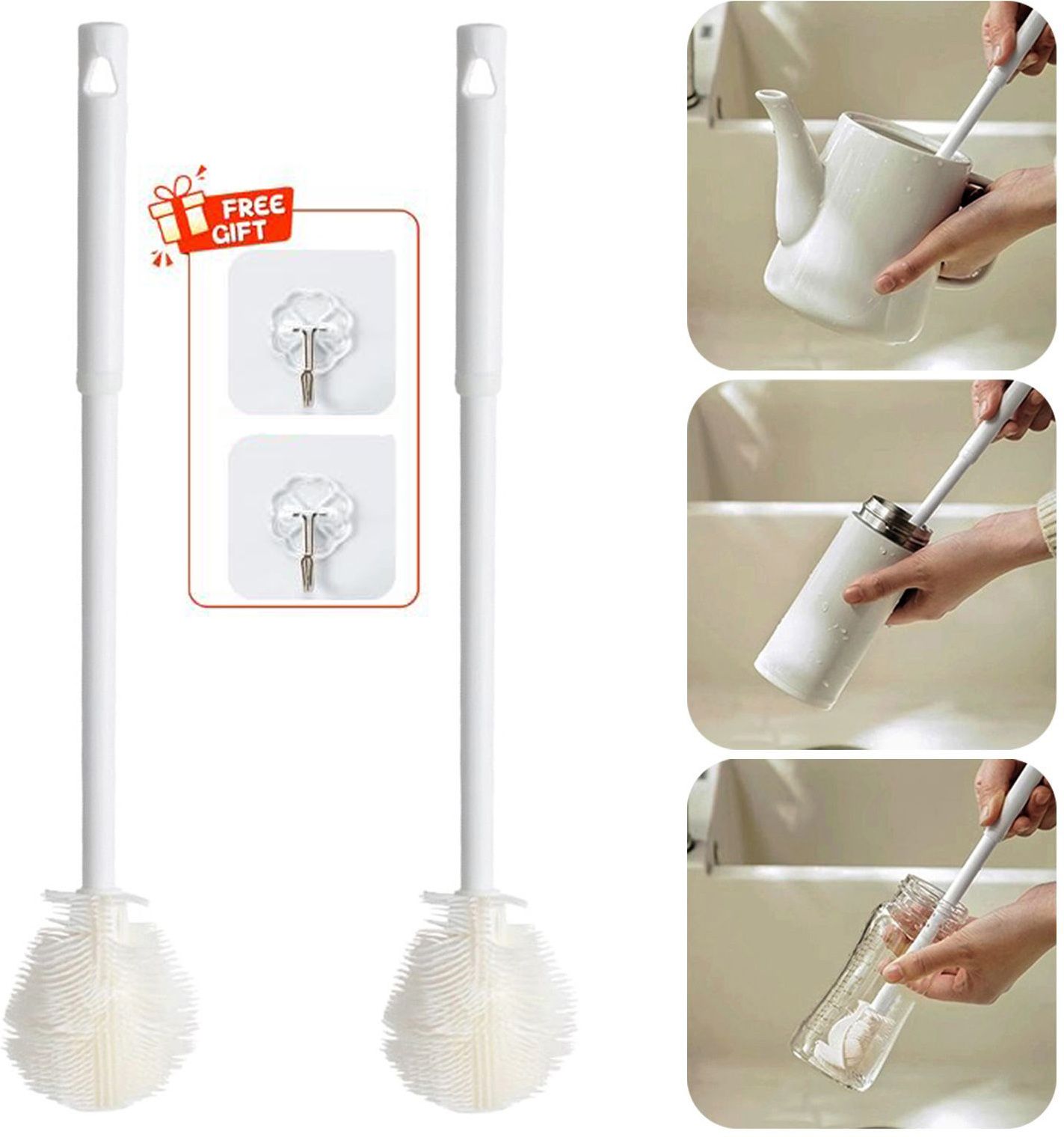 Silicone Bottle Cleaning Brush, 360 Degree Rotating, Flexible Soft Bristle-image-36