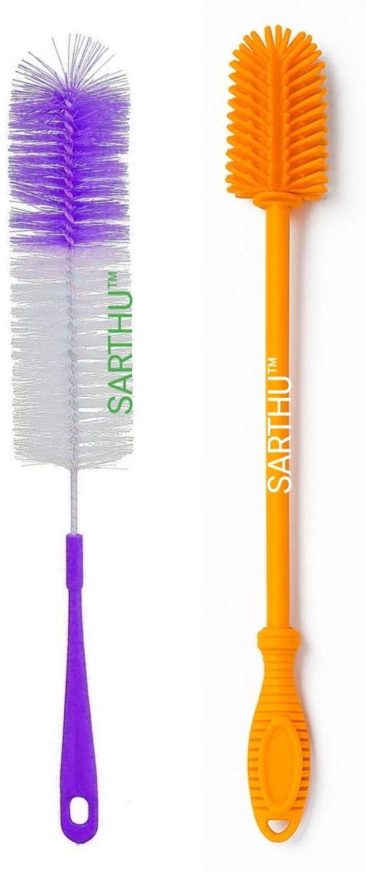 Silicone & Nylon Long Handle Scratch-Free Water Bottle Cleaning Brush Multicolor-image-4