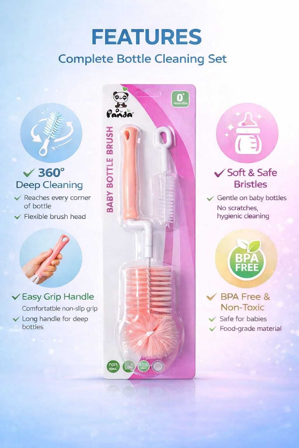 Baby Bottle Cleaning Brush Set (360° Cleaner with Nipple Brush)-image-9