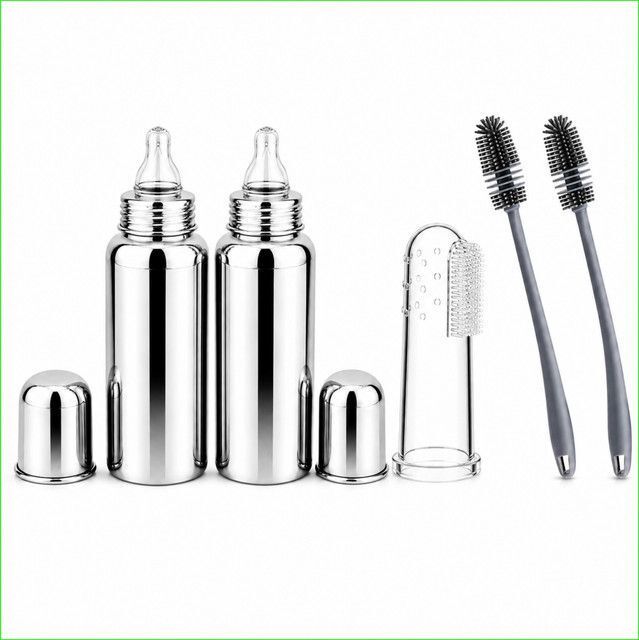 Stainless Steel Baby Feeding Bottle with Silicone Cleaning Brush Combo-image-35
