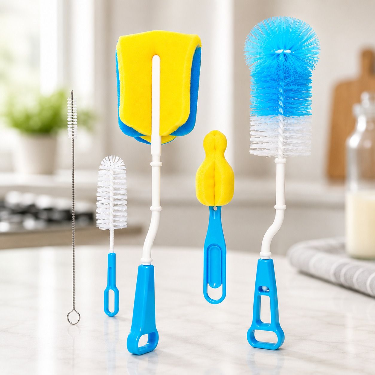 Bottle Cleaning Brush Set Pack of 5 Baby Bottle Cleaner BPA Free Blue-image-2
