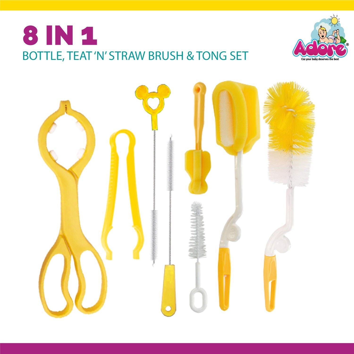 8Pc Baby Bottle Nipple Straw Brush Sponge Nylon Cleaning Bottle Tong Set-image-30