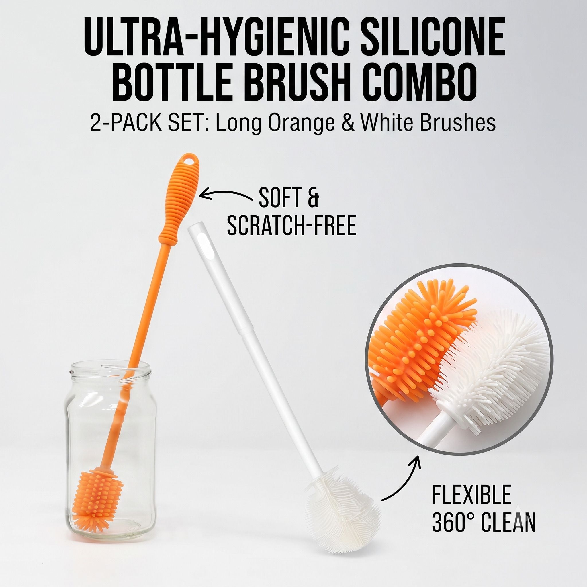 hidix 2PCS Silicone Bottle Cleaning Brush Set Long Handle Flexible 360° Bottle Cleaner-picture-20