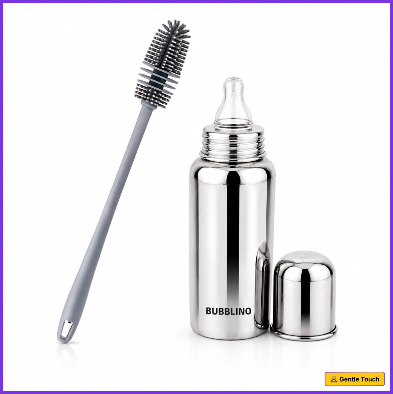 bubblino Steel Bottle And Bottle Brush Combo for Baby Spill-proof & Anti-Colic, 3-24-picture-33