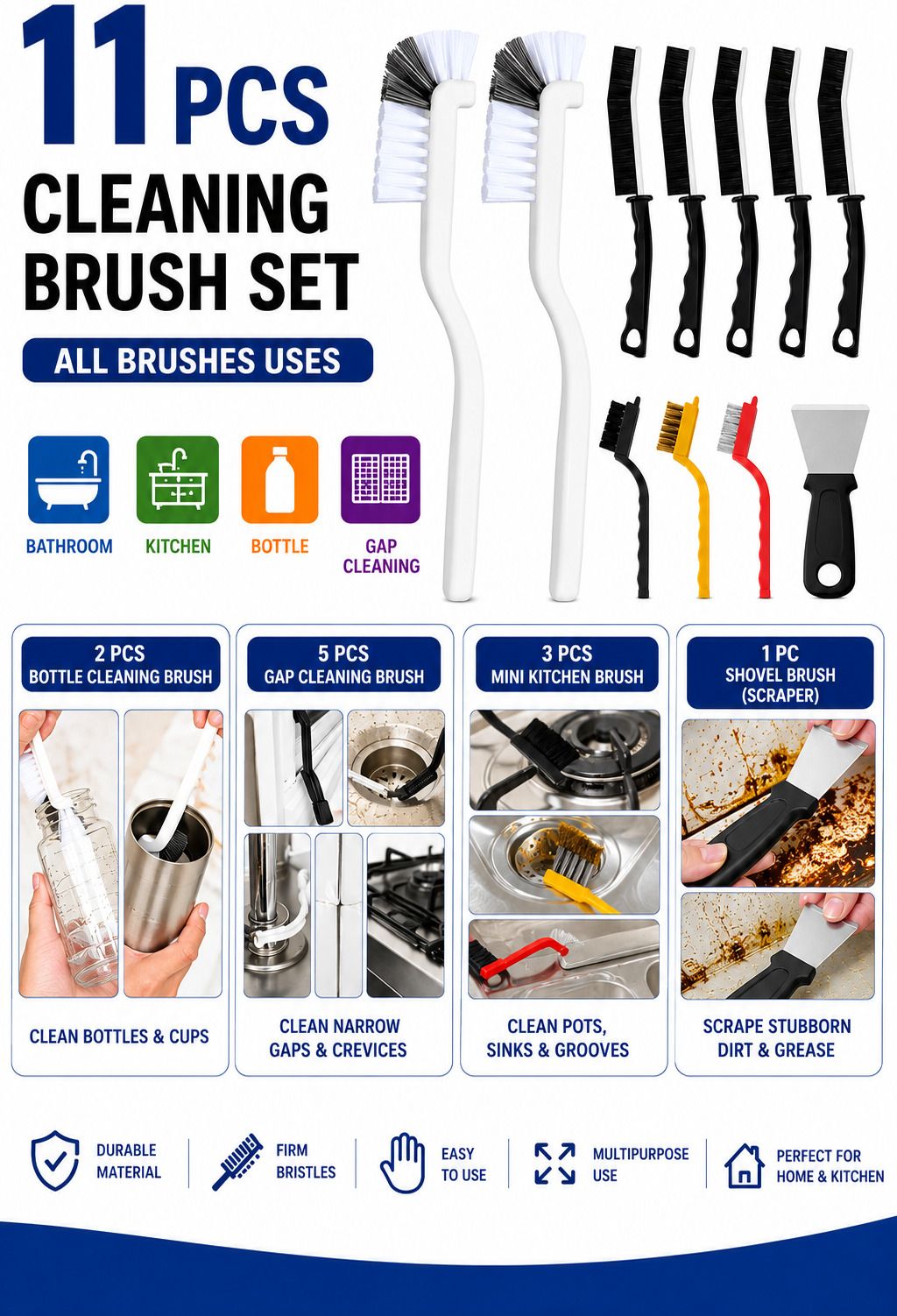 11 PCS Cleaning Brush Set for Kitchen & Bathroom & Bottle & Gap Cleaning Brush-image-30