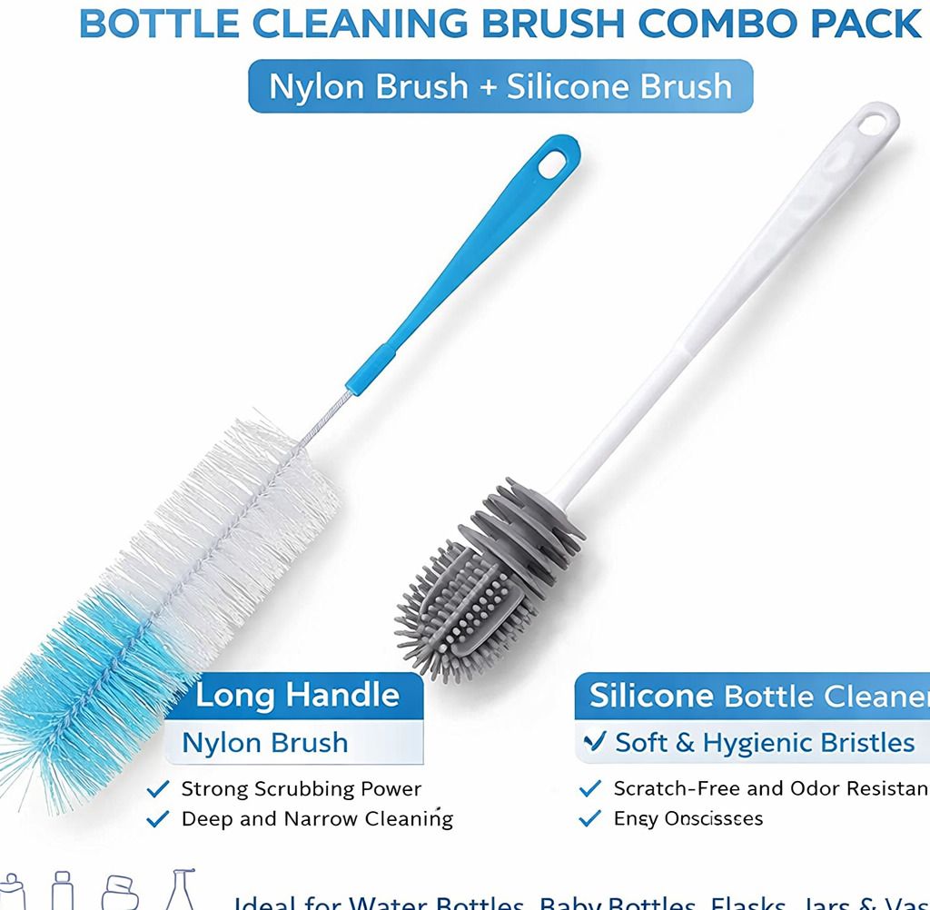 Long Handle Nylon Bottle Brush + Silicone Bottle Cleaner Brush-image-44
