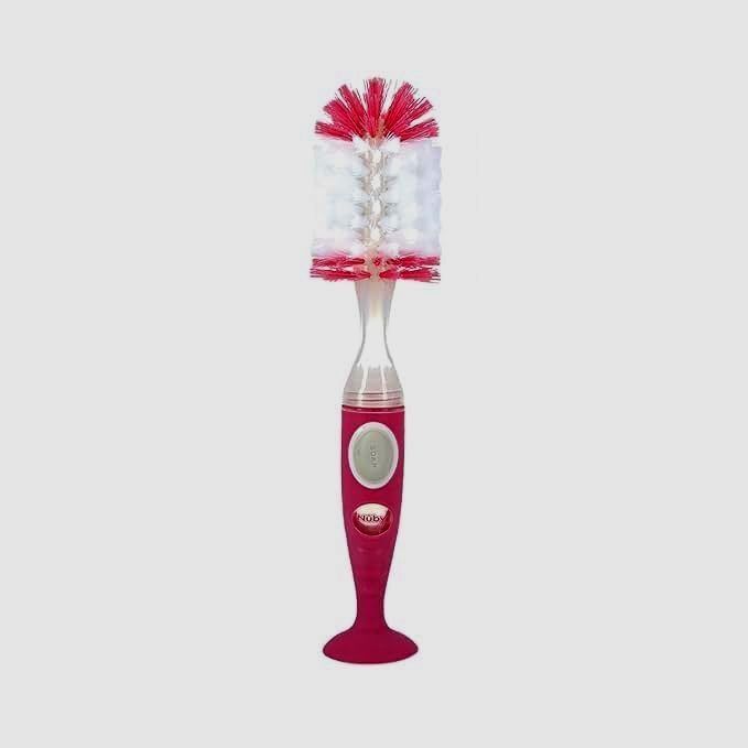 Bottle Brush with Textured Handles and Suction Base, 2 in 1 Pink-image-11