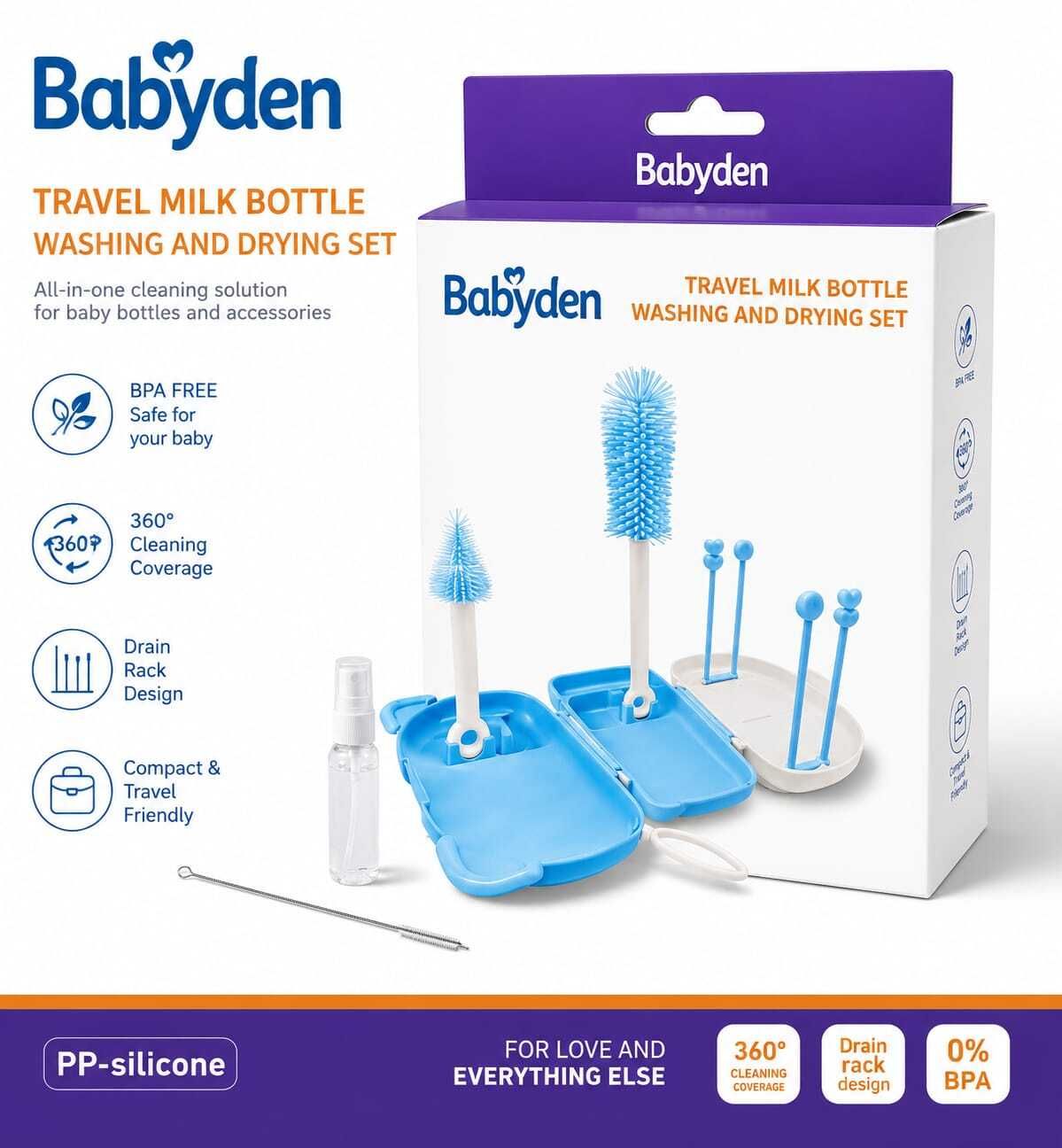 babyden Baby Bottle Cleaning Brush with Silicone Bristle Brush for Bottle & Nipple-picture-35