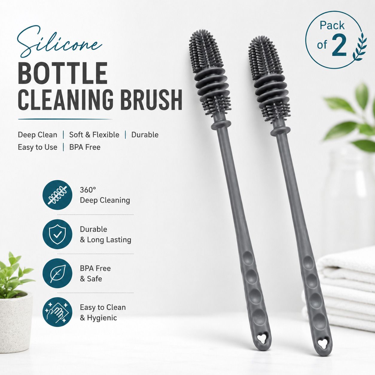 the artisoul Silicon Bottle Cleaning Brush with Long Handle, Non scratch Bristle, Pack of 2-picture-42