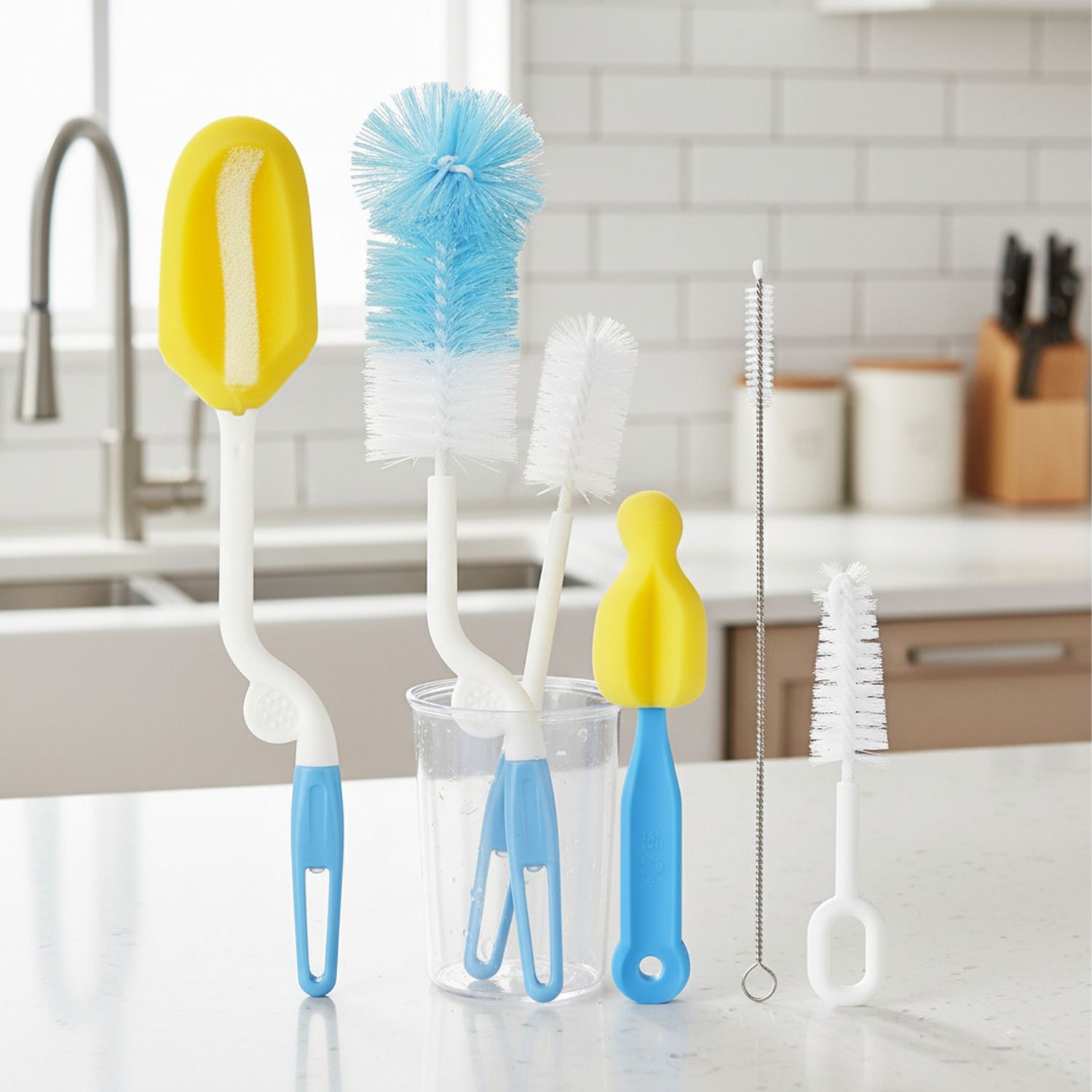 safe-o-kid 5 Piece All in one Baby Milk Bottle Nipple Straw Brush Sponge Nylon Cleaning Kit-picture-18