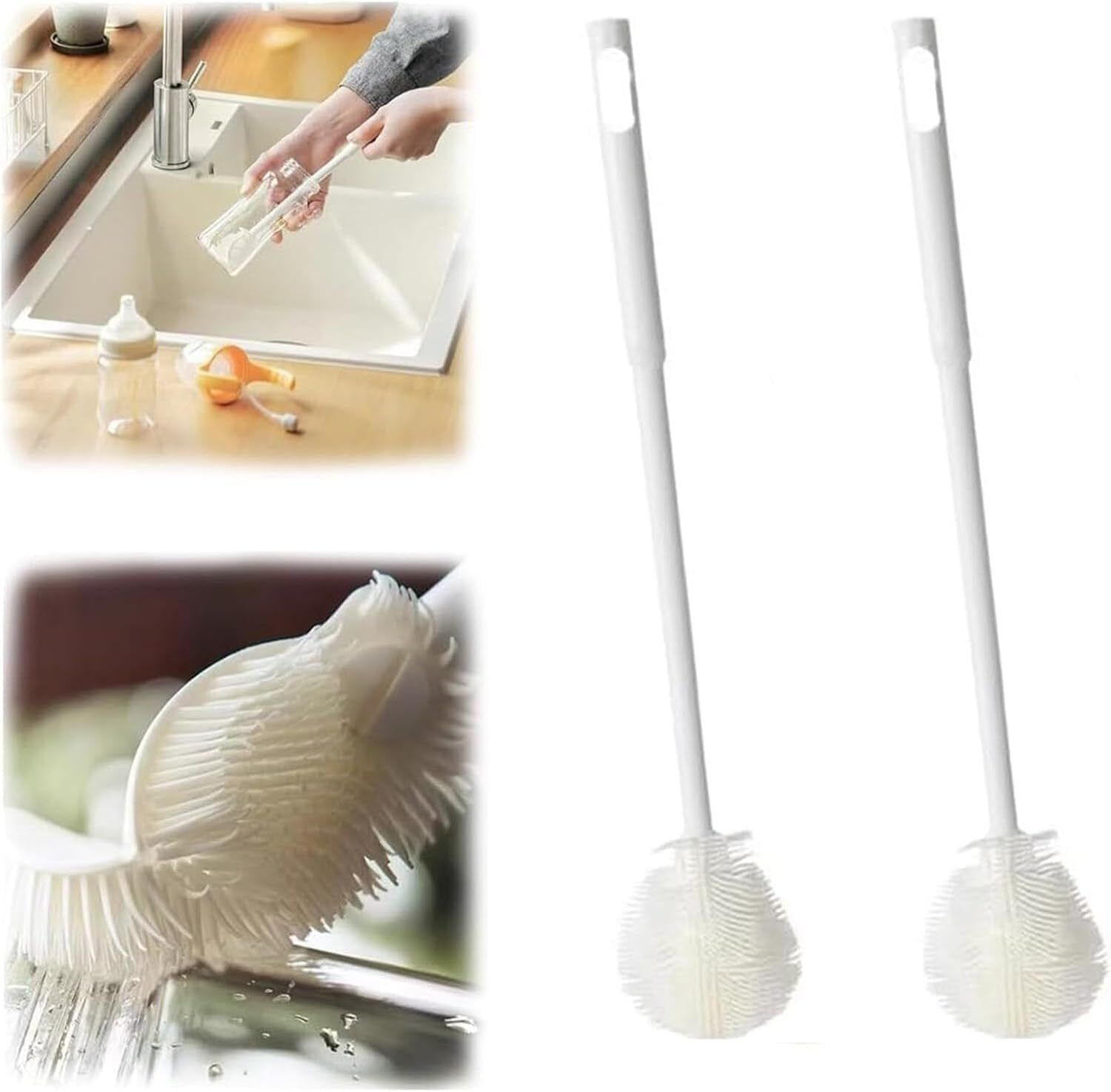 dodoenterprise Feather-Reach Brush Set: 2 Long-Handle, Flexible Silicone Cleaners-picture-40