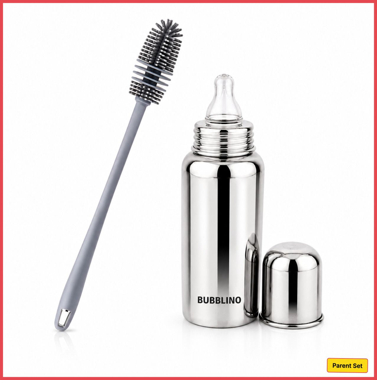 bubblino Steel Bottle And Bottle Brush Combo for Baby Spill-proof & Anti-Colic, 3-24-picture-22