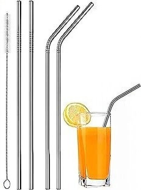 Long Steel Drinking Straws (2 Straight & 2 Bent with 1 Brush)-image-2