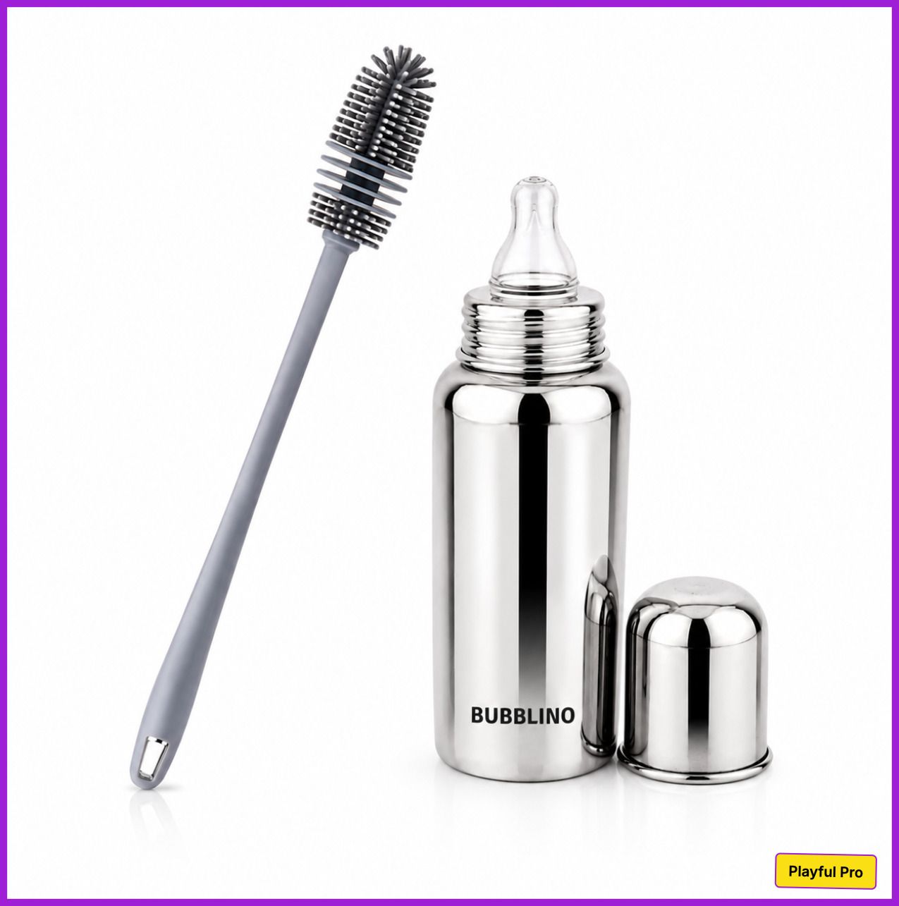 bubblino Steel Bottle And Bottle Brush Combo for Baby Spill-proof & Anti-Colic, 3-24-picture-37