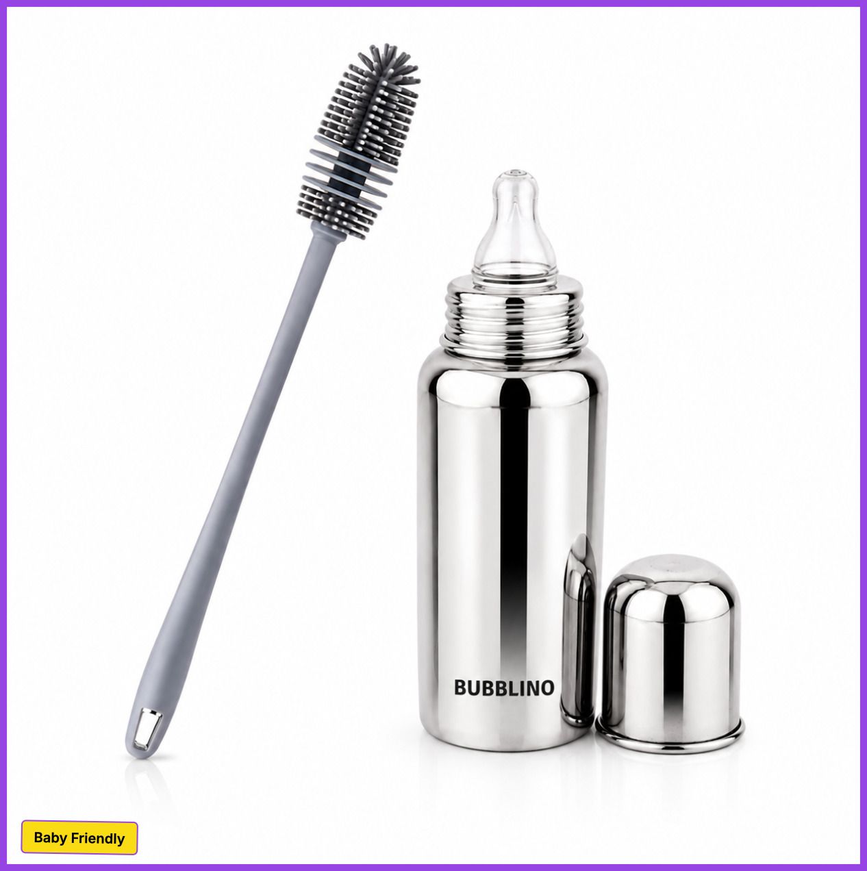 bubblino Steel Bottle And Bottle Brush Combo for Baby Spill-proof & Anti-Colic, 3-24-picture-39