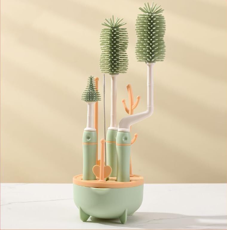 Bottle Brush Set with Stand 360 Rotating Silicone Cleaning Brush Kit-image-12