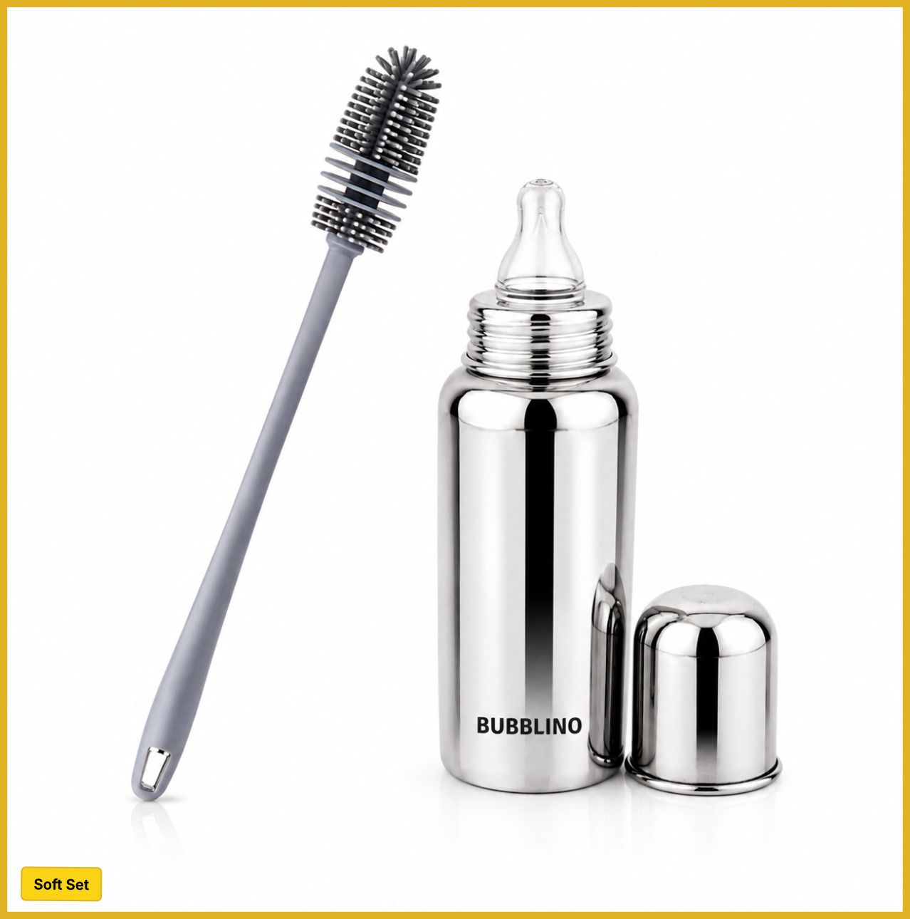 bubblino Steel Bottle And Bottle Brush Combo for Baby Spill-proof & Anti-Colic, 3-24-picture-19