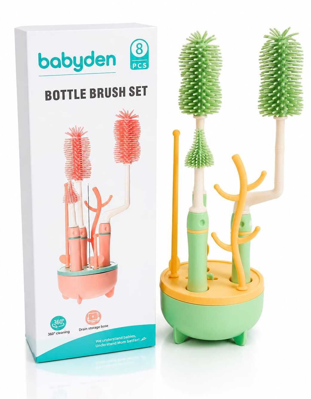 babyden 8PCS BOOTTLE Brush Set 360 Cleaning Drain Storage Base-picture-38