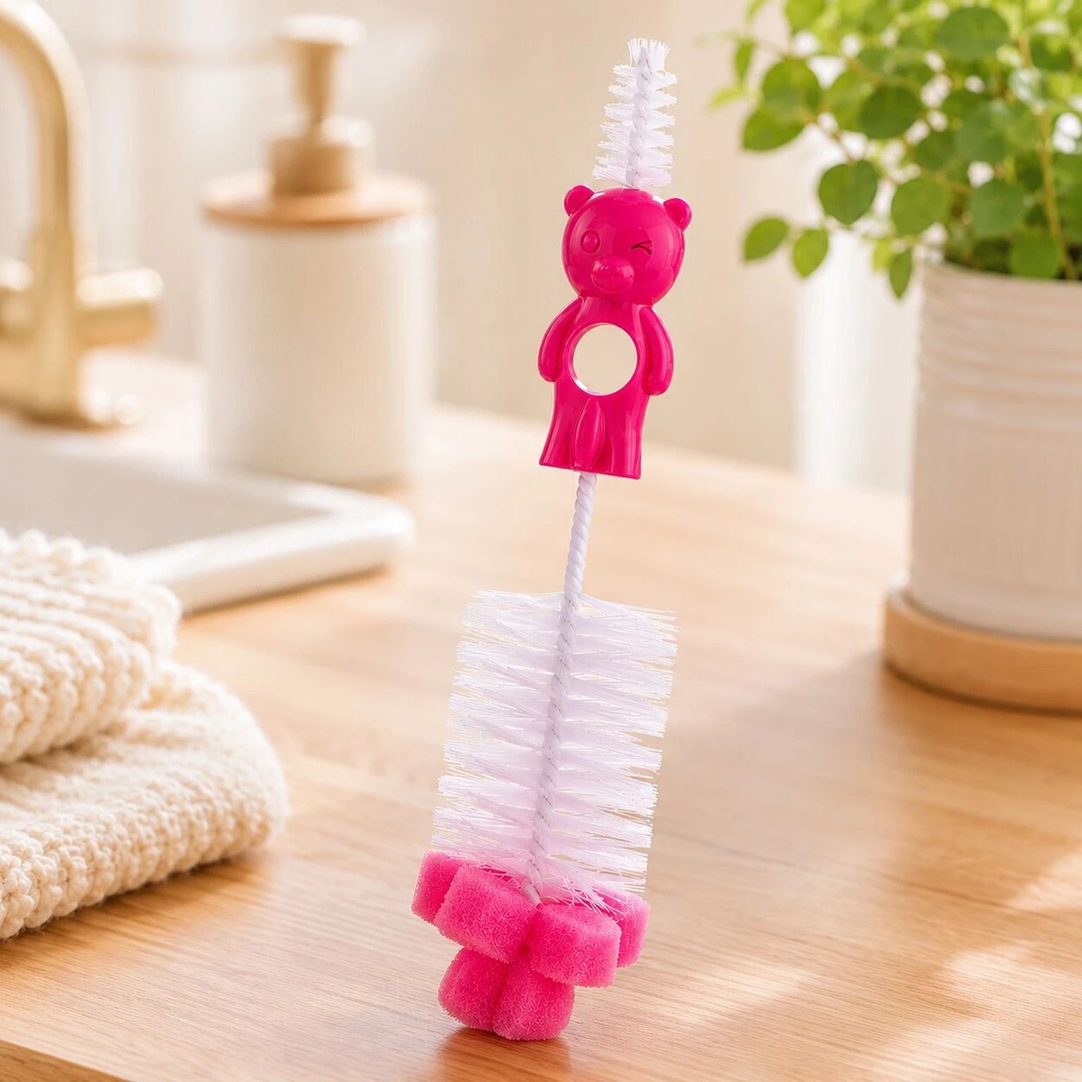 adore Hola Bear 2 in 1 Bottle Cleaning Brush Kit- Pink-picture-21