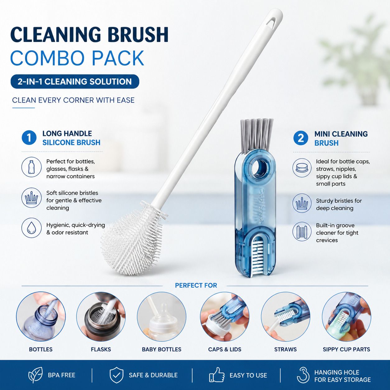 Crevice & Detail Brush + Long Silicone Bottle Brush-image-45