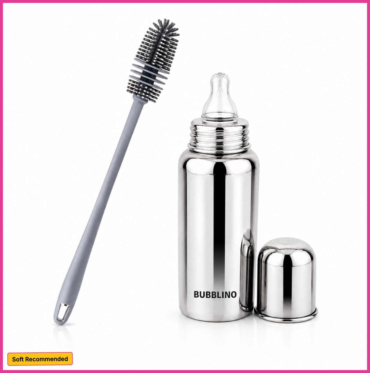 bubblino Steel Bottle And Bottle Brush Combo for Baby Spill-proof & Anti-Colic, 3-24-picture-24