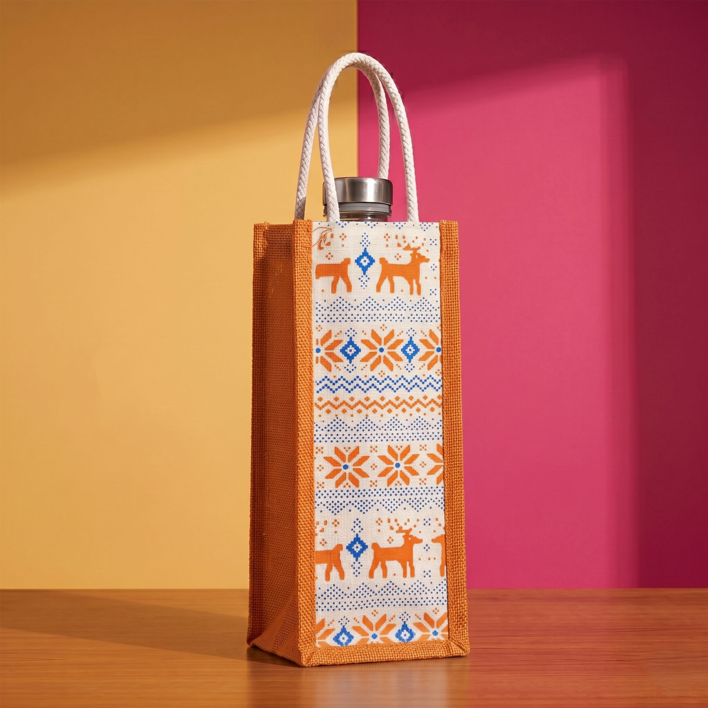Eco-Friendly Jute Water Bottle Bag | 2L Wine Gift Bag | 6 Colors | Rope Handle-image-41
