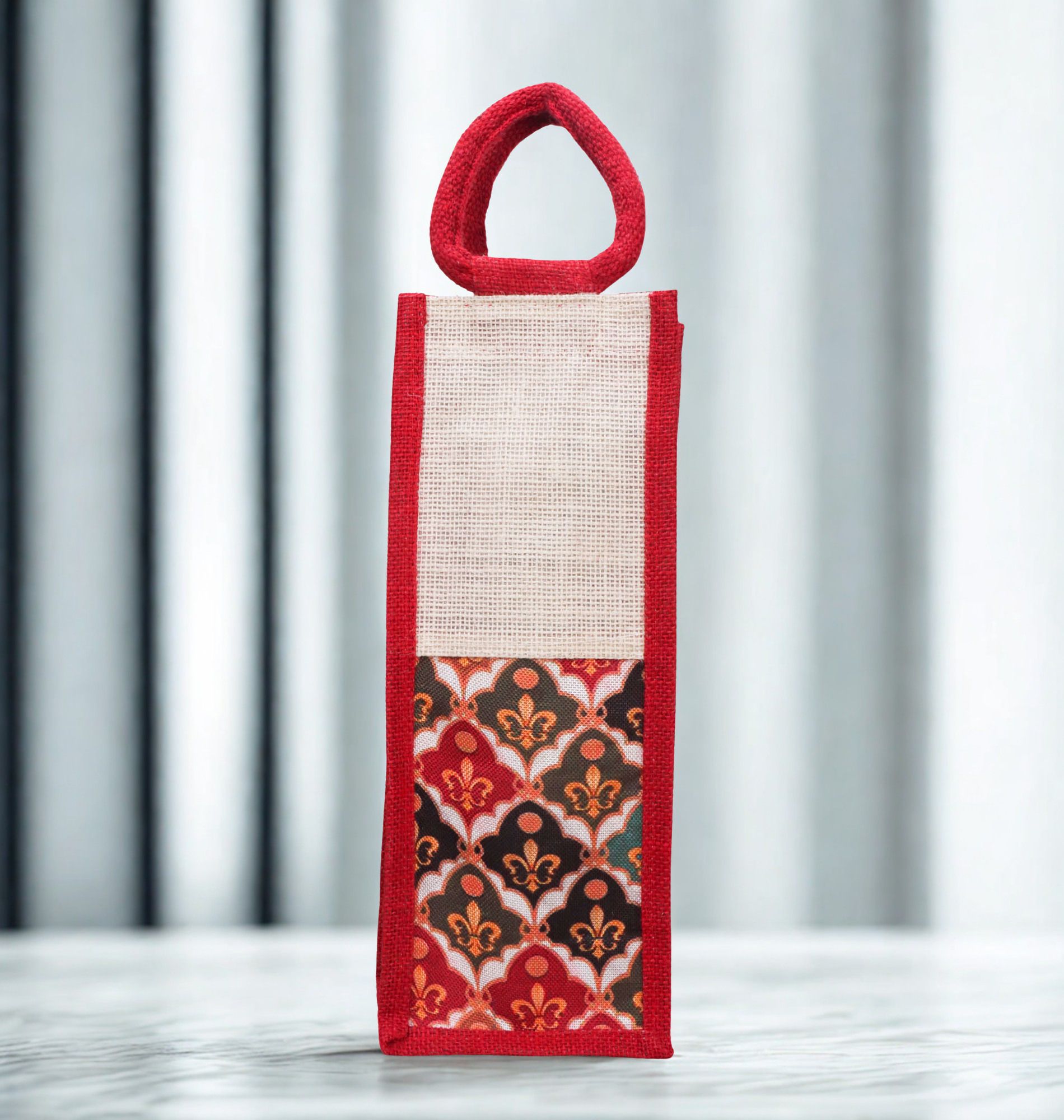 RED WHITE PARTITION JUTE BOTTLE BAG COVER-image-35