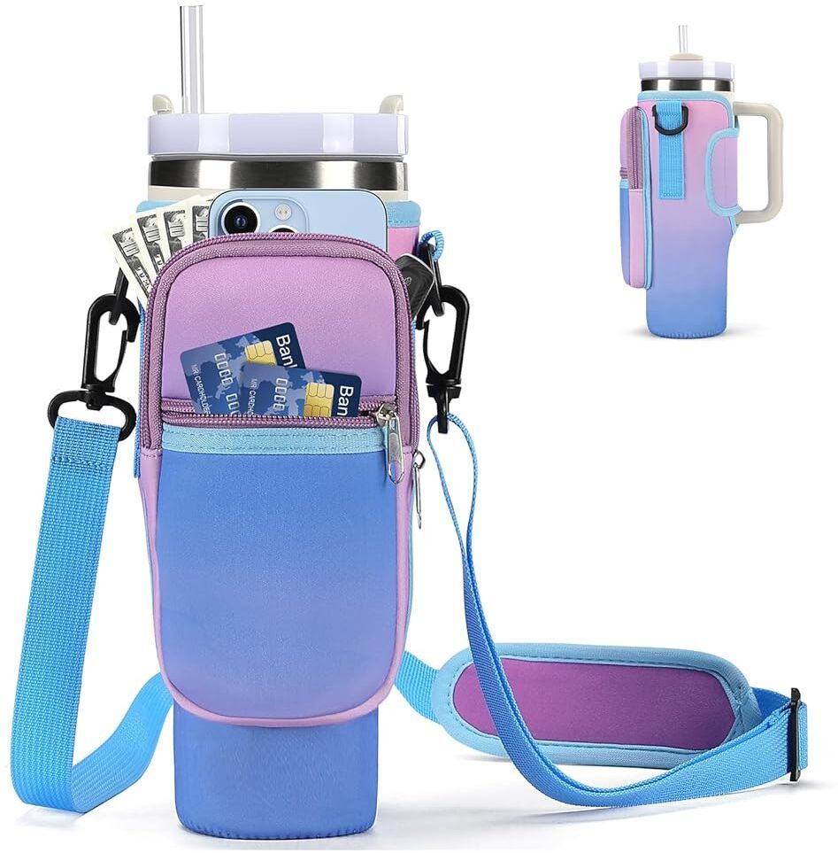 Water Bottle Carrier Bag for Stanley 40/30 oz Tumbler with Phone Pocket Water-image-19