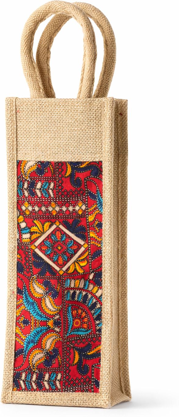 kcbltraders Handmade Jute Bottle Bag with Traditional Printed Design-picture-14