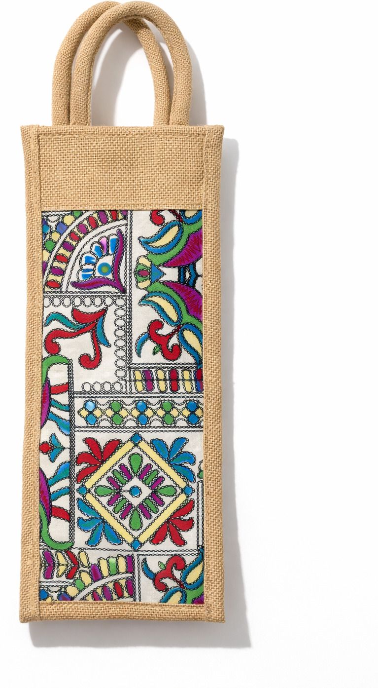 kcbltraders Handmade Jute Bottle Bag with Traditional Printed Design-picture-23
