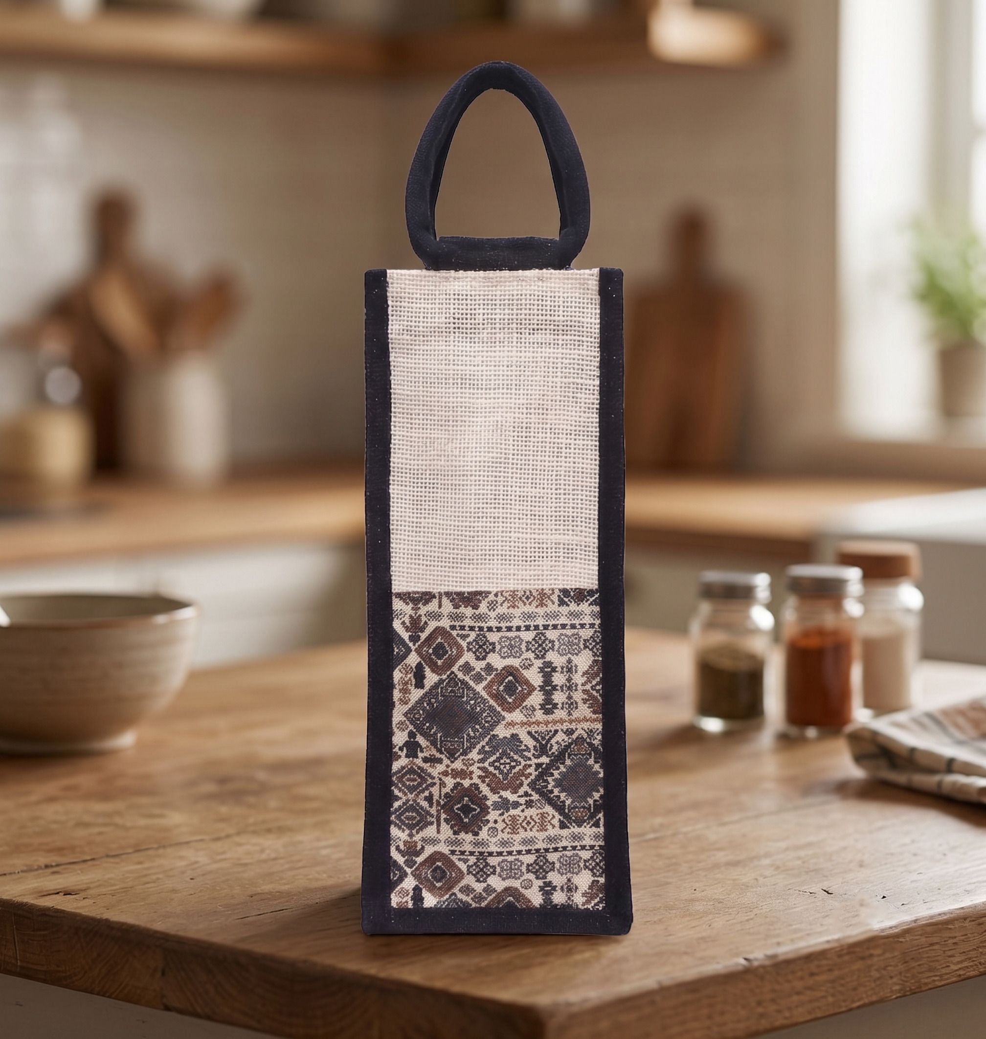 lmt BLACK WHITE PARTITION JUTE BOTTLE BAG-picture-35