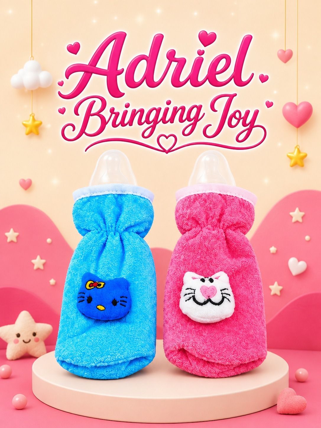 teddy bottle cover pack of 2 blue pink --image-1