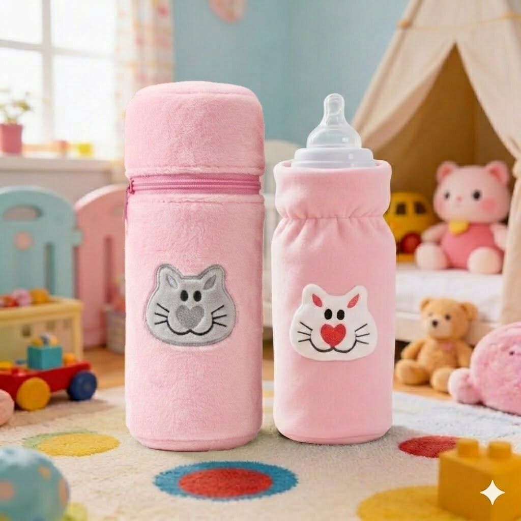 Baby Zip Elastic Feeding Bottle Cover Animal Soft Velvet Plush Stretchable Strap-image-30