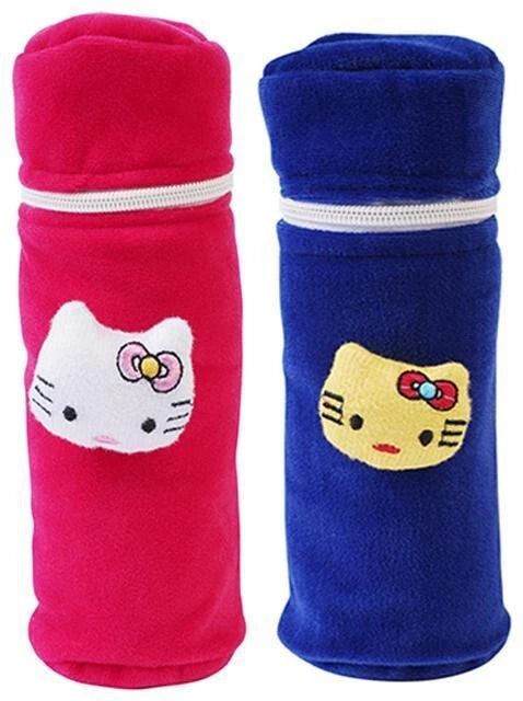 mw prints Soft Plush Stretchable Baby Feeding Bottle Cover Easy to Hold Strap and Zip | Suitable for 130 ML-250 ML Feeding Bottle-Dark Pink-Dark Blue-picture-15