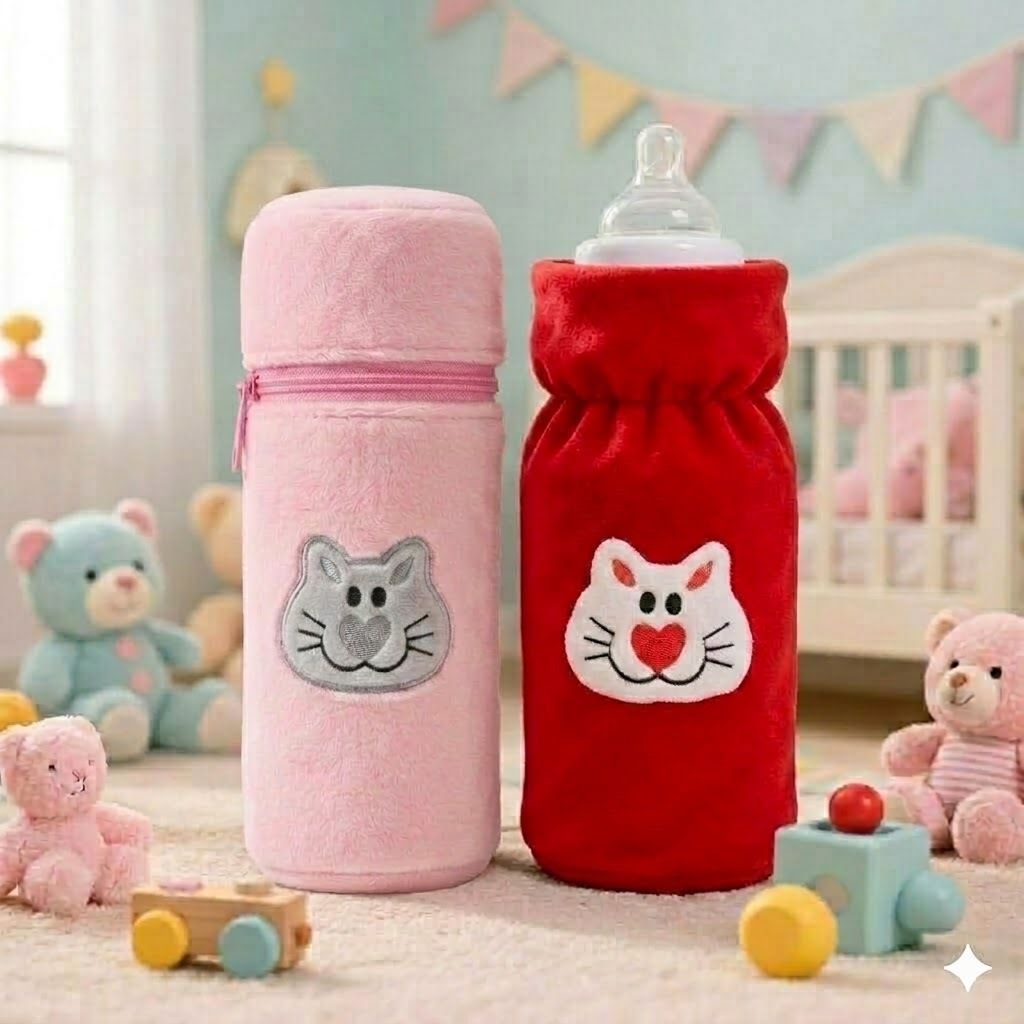 Baby Zip Elastic Feeding Bottle Cover Animal Soft Velvet Plush Stretchable Strap-image-29