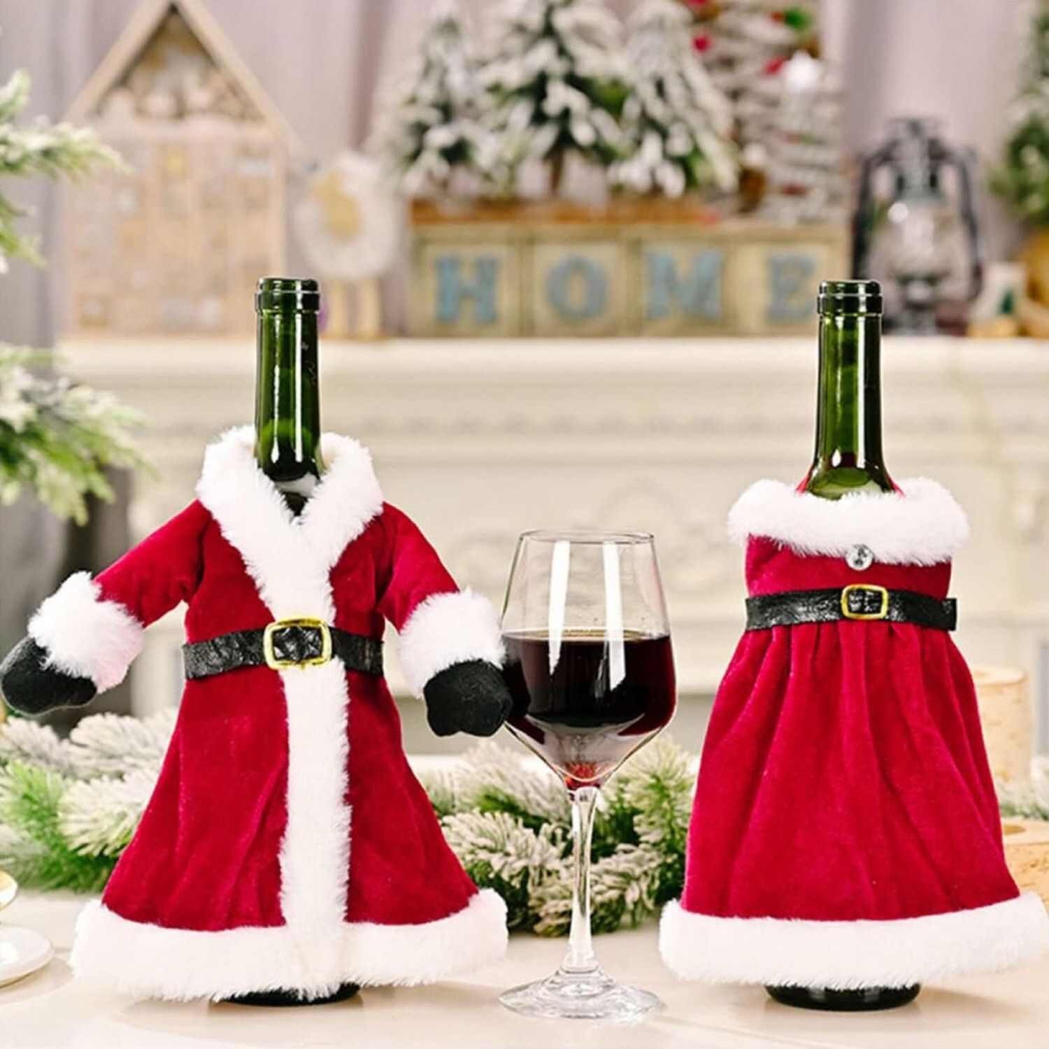 tlismi Cute and Cozy Santa Claus Outfit with Fur Trim Bottle Cover Set-picture-1