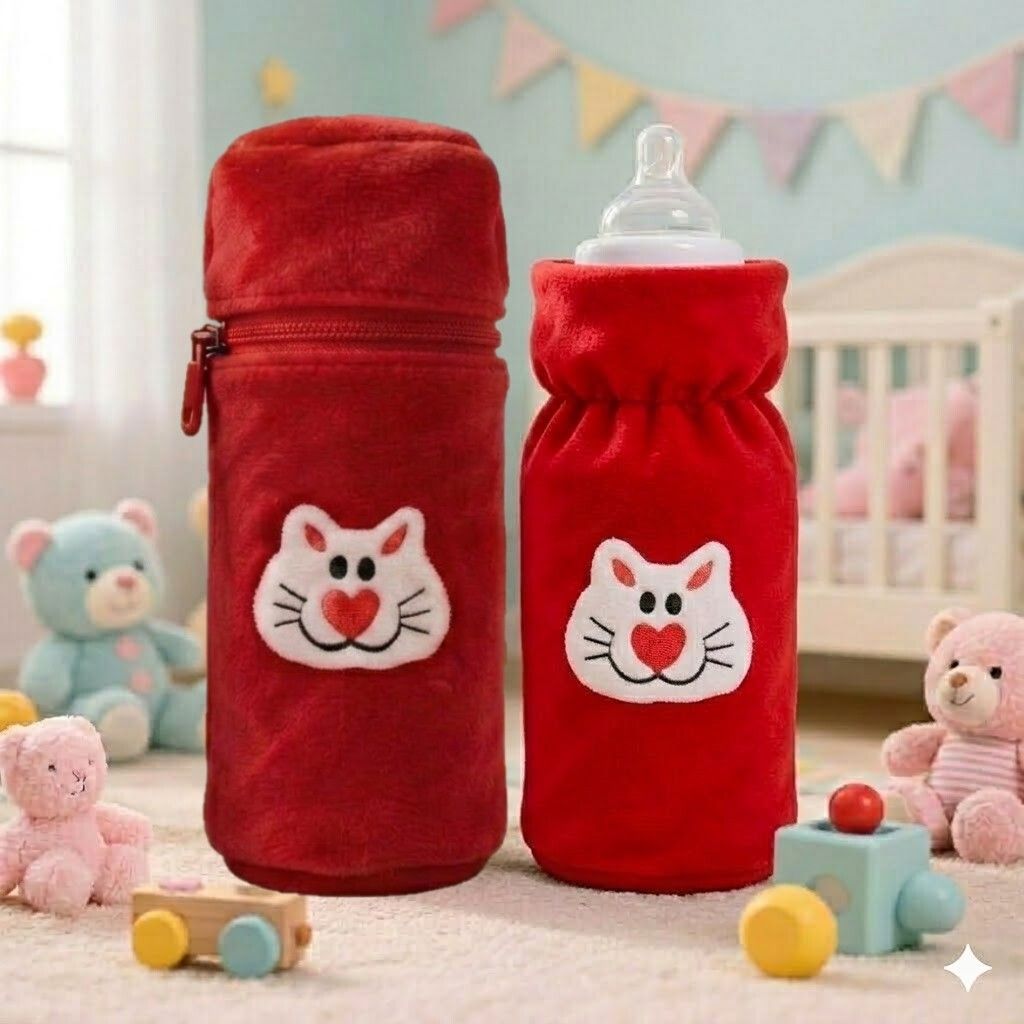 Baby Zip Elastic Feeding Bottle Cover Animal Soft Velvet Plush Stretchable Strap-image-31