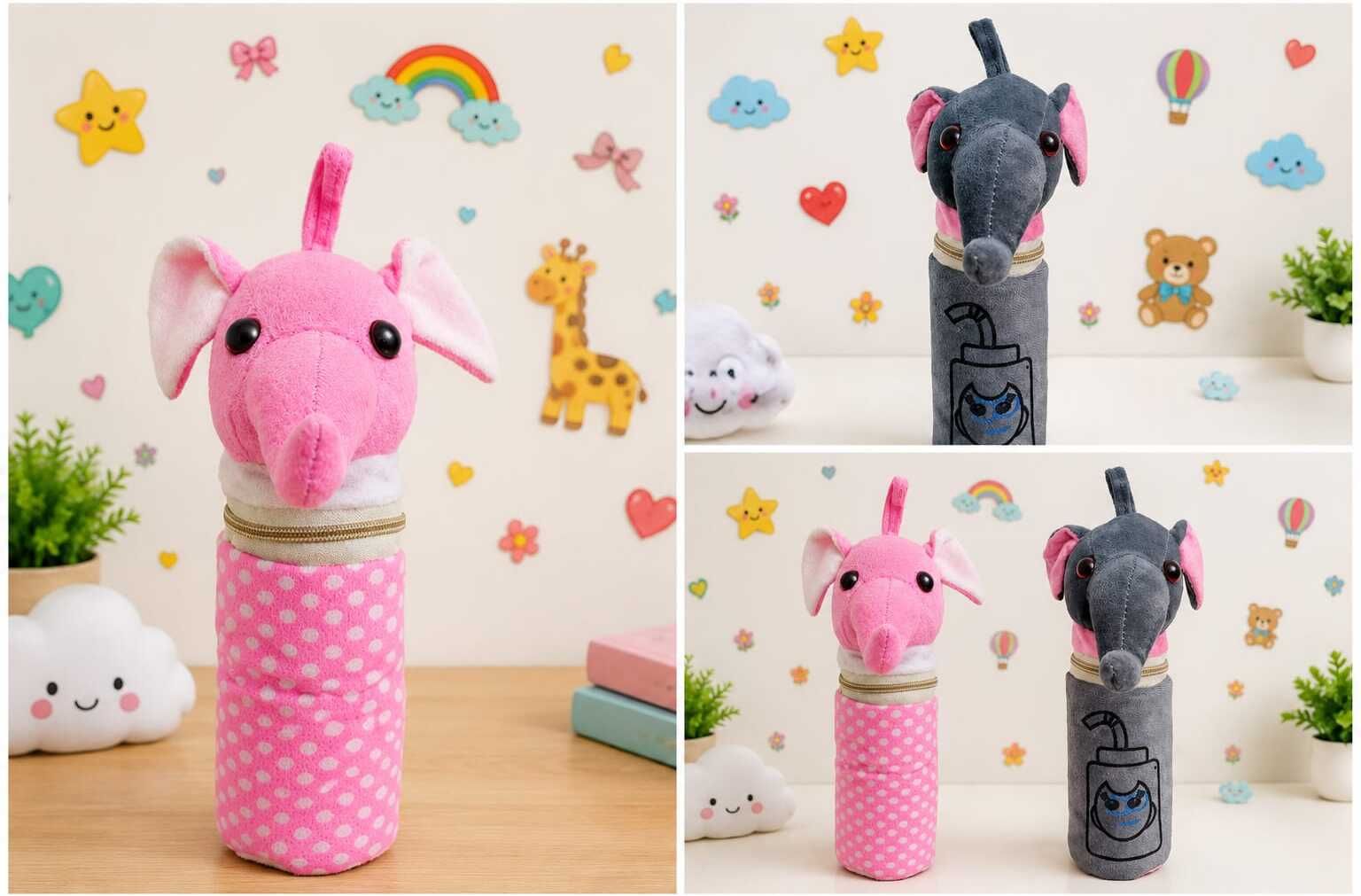 Baby Cute Velvet Elephant Shape Milk Feeding Bottle Cover 350ml(Pack of 2)-image-28